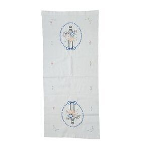 Embroidered Table Runner Dresser Scarf Baskets Flowers 17in x 38in Stains